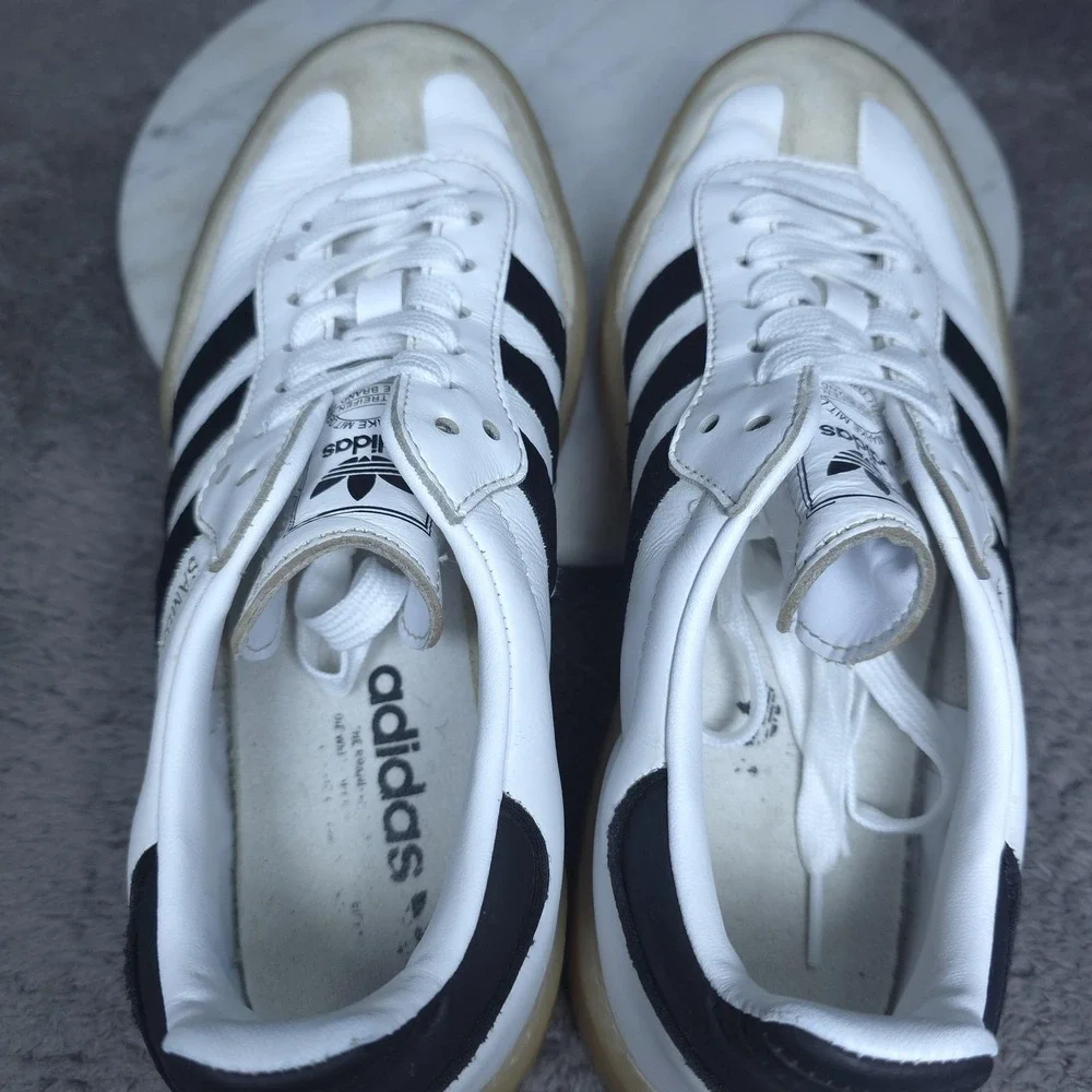 Adidas Samba Shoes Mens Size 8.5 White Black Leather Gum Sole Soccer Sneakers